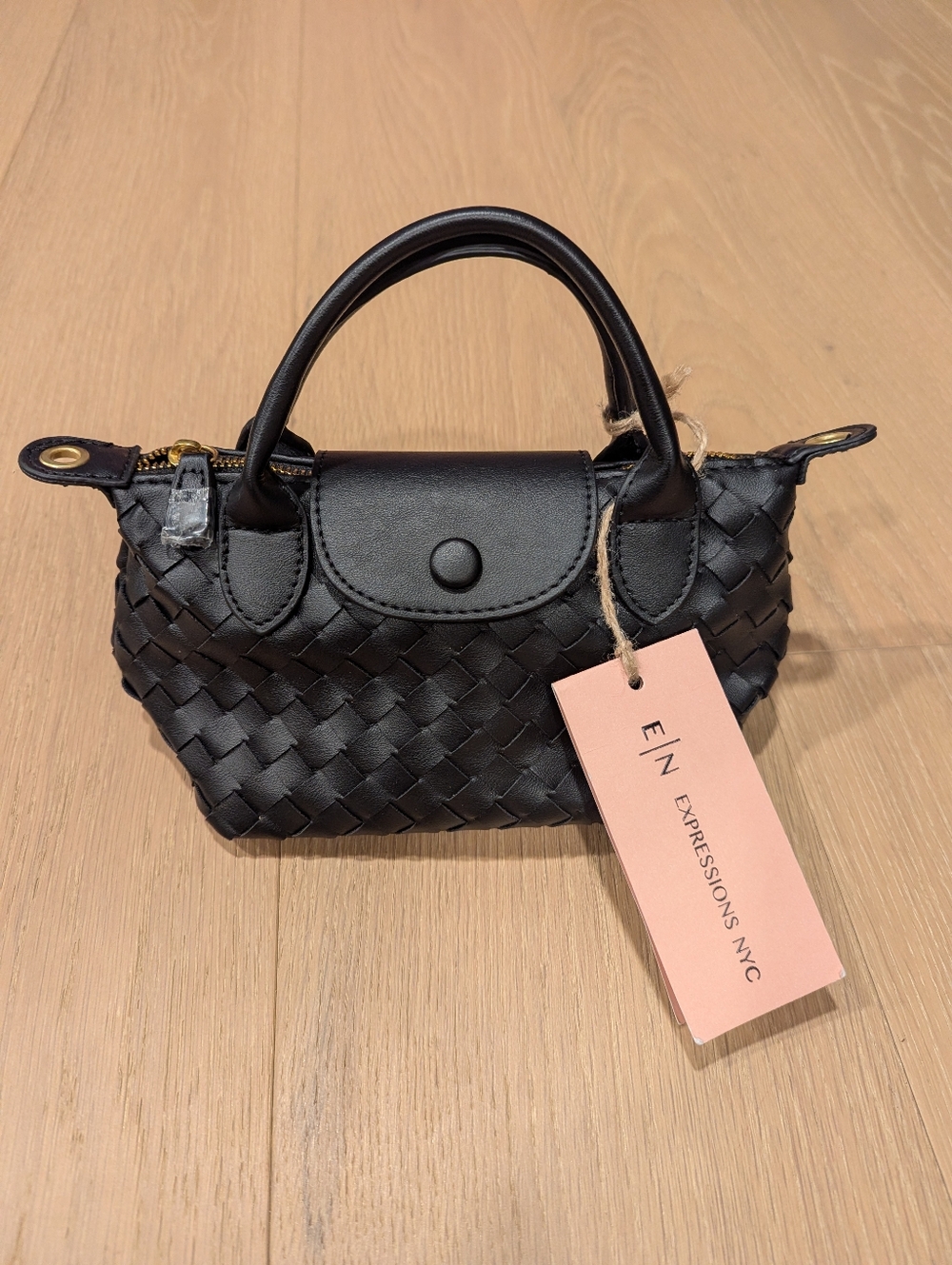 Expressions Black Woven Mini Top-Handle Satchel